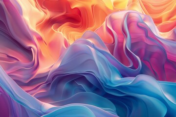 Obraz premium A colorful, abstract painting of a flowing fabric with blue, red