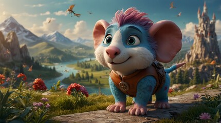 Fototapeta premium A whimsical cartoon character who embarks on a quest to save their fantastical world ai_generated