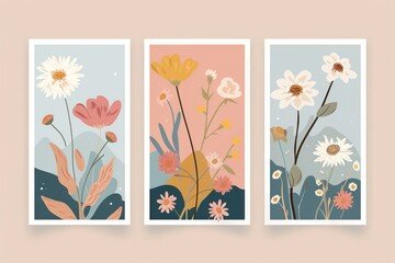 Modern Abstract Floral Art Minimalist Daisy Collection Poster Card Print Design