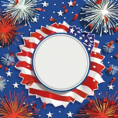 Obraz premium A blank American flag with fireworks in the background. 4th of july concept or memorial day illustration 