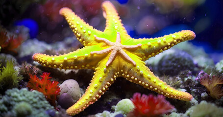 Beautiful colorful close up sea starfish background