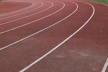 Track lanes for running sports competitions in sports stadiums. Athletic sports branch.