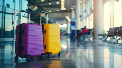 Two Suitcases In The Airport. Ready For Vacation.