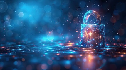 Abstract closed lock without key on dark blue background.