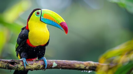 Obraz premium A Brightly Colored Toucan Perches On A Branch In The Rainforest.