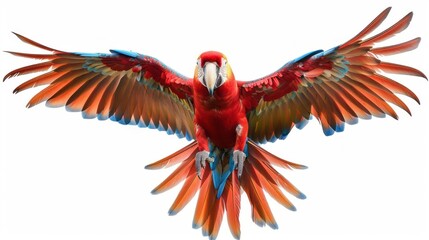 Fototapeta premium A Majestic Macaw Parrot Soars Through The Sky With Its Vibrant Feathers Outstretched.