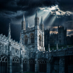 Fototapeta premium a castle with the sun shining through the clouds