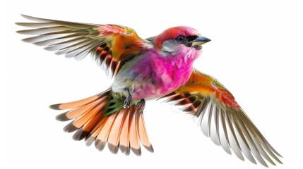 Fototapeta premium A Beautiful Bird With Vibrant Feathers Is Flying Against A White Background.