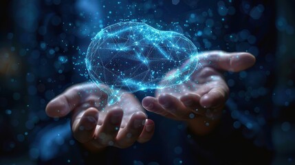 Abstract digital close-up hands holding speech bubble icons