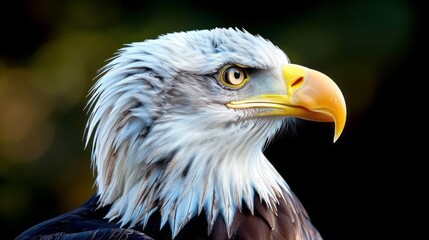 Obraz premium A Majestic Bald Eagle Stares Into The Distance, Its Powerful Beak And Piercing Gaze Conveying A Sense Of Authority And Strength.