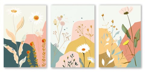 Obraz premium Modern Abstract Floral Art Minimalist Daisy Collection Poster Card Print Design
