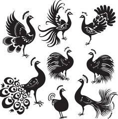 Naklejka premium Set of Peacock black silhouette