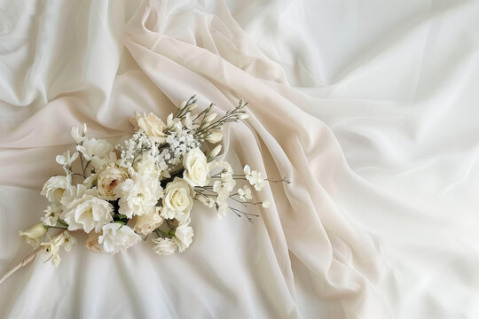 Delicate Flowers: Close-Up of Bride's Floral Arrangement  - elegant wedding compositions  - Space for Text  - Adaptable Background Art  - luxury wedding visuals 