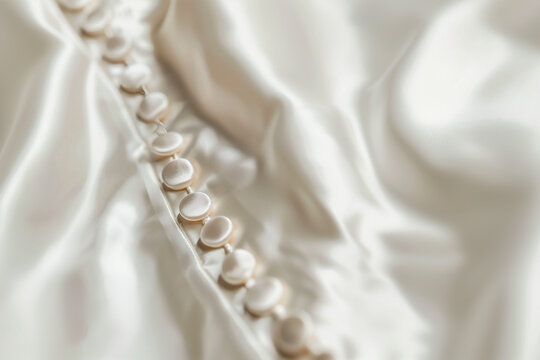 Elegant White Satin Buttons: Close-Up Details for Wedding Attire - Clean composition, Ample Negative Space   - Adaptable Background Art  - luxury wedding visuals  - timeless wedding imagery 
