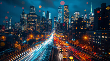 Fototapeta premium Long Exposure Shot Of New York With City Lights.