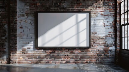 wide modern black framed poster on brick wall