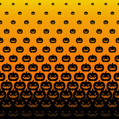 Horizontally seamless pattern with silhouette of Jack-O'-Lantern or pumpkin monster face. Gradient, square background for Halloween.