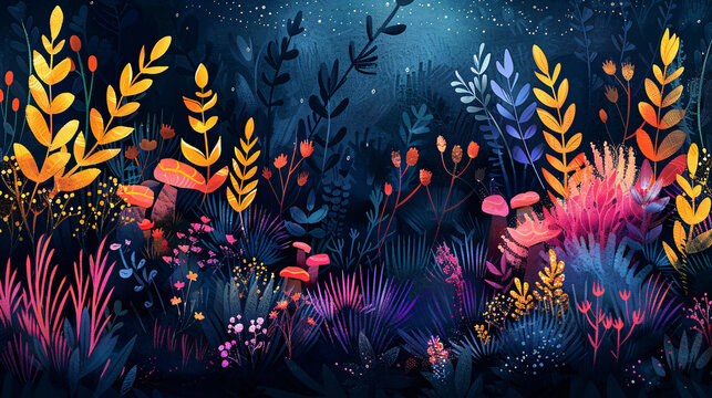 Abstract illustration of underwater flora and fauna