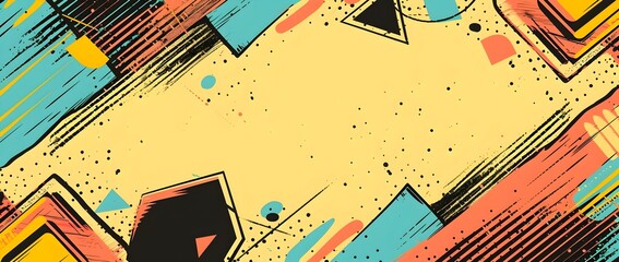 Vibrant Retro Geometric Abstract Background with Kinetic Energy and Contrasting Hues