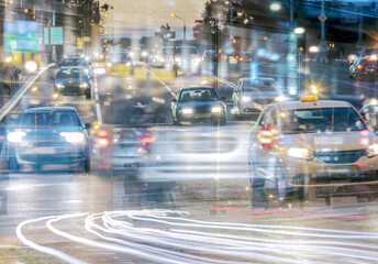 long exposure traffic motion. night city scene. multi exposure.
