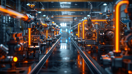 Obraz premium Advanced machinery and AI in an industrial setting, improving production processes