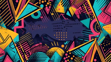 Fototapeta premium Vibrant Retro Geometric Doodle Border for Mockup Background