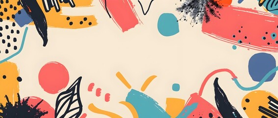 Vibrant Retro Inspired Geometric Doodle Pattern with Blank Space for Mockup or Background Design