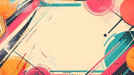 Vibrant Retro Vintage Abstract Geometric Design with Bold Color Blocks and Dynamic Interlocking Patterns