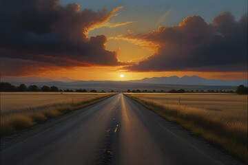 Naklejka premium sunset over the road