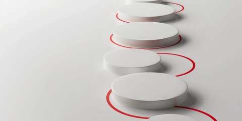 Minimalistic Design Concept with White Circles and Red Curves on a Clean Background