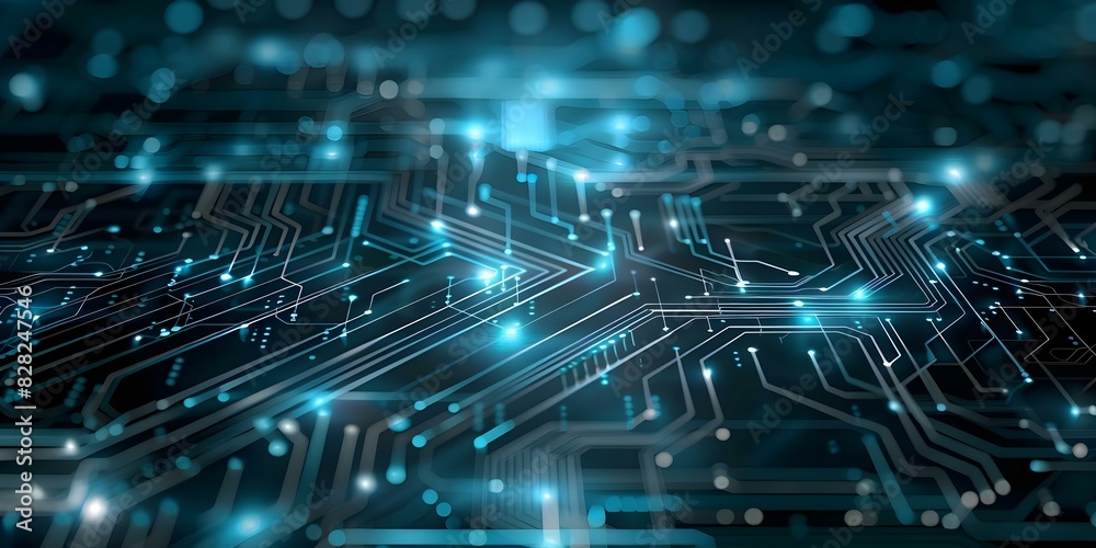 Poster abstract tech network pattern in blue with circuit design elements. concept technology, abstract des