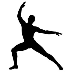 A mans silhouette doing a yoga pose against a white background