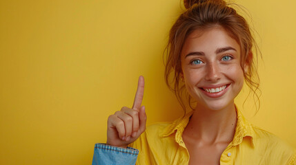 Beautiful girl with a surprised look, presenting copy space for product promotion