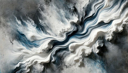 Abstract swirls resembling marble texture on a textured background, evoking a concept of fluidity in shades of blue and gray. Generative AI
