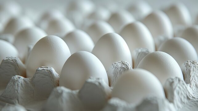 A close-up shot of egg carton design, focusing on the repetitive, geometric placement of eggs within the carton. The minimalist approach emphasizes the clean lines and orderly nature of the design.