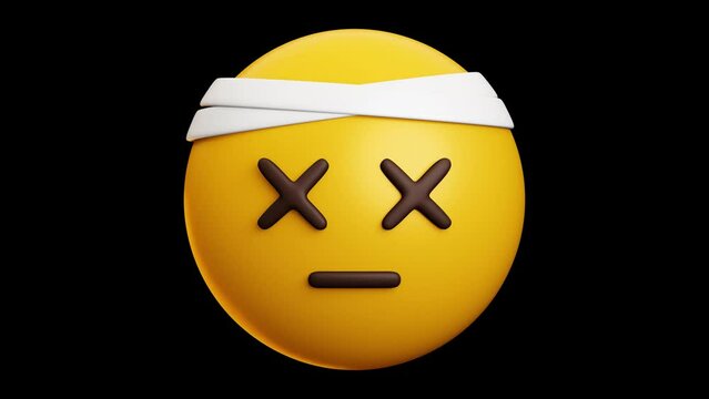 Face with crossed-out eyes .Dead face with bandage on head emoji, 3d emoticon animation, Alpha channel, Transparent video	
