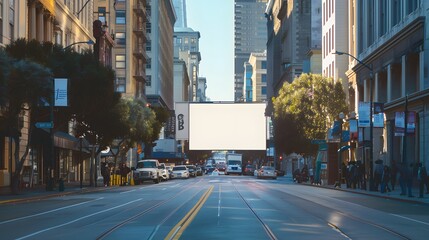 Obraz premium a mockup of an empty blank billboard on a busy commercial street