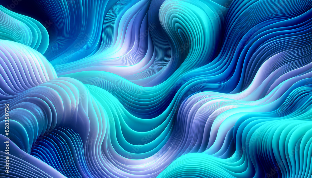 Poster A digital abstract illustration of flowing blue waves on a smooth background, representing movement or fluidity. Generative AI