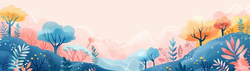 Beautiful watercolor landscape art featuring vibrant trees and mountains, perfect for backgrounds or nature-themed projects.