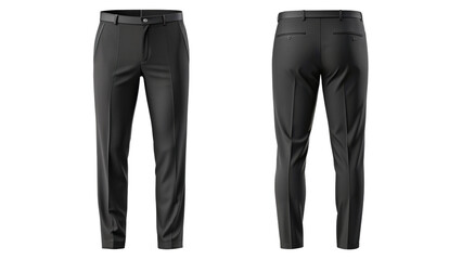 Realistic Black Dress Pants Mockup - Front and Back Views isolated PNG on transparent background