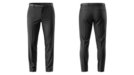 Realistic Black Dress Pants Mockup - Front and Back Views isolated PNG on transparent background