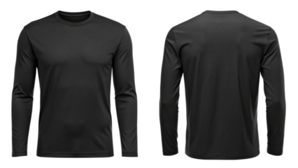 Black Long Sleeve T-Shirt Mockup Front and Back isolated PNG on transparent background