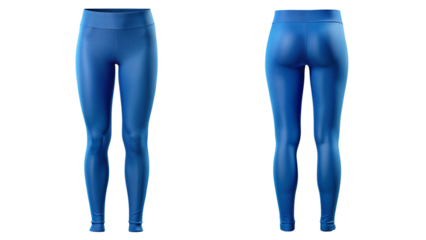 Blue leggings mockup front and back view isolated PNG on transparent background