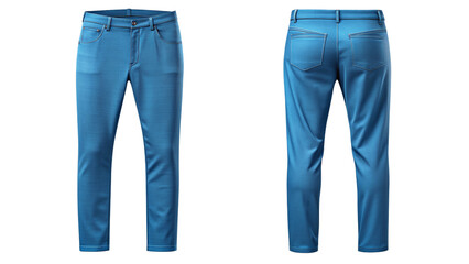 Blue pants for mockup - front and back view isolated PNG on transparent background
