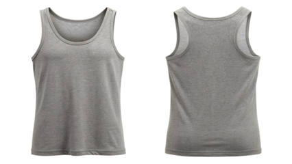 Grey sleeveless tank top front and back view isolated PNG on transparent background