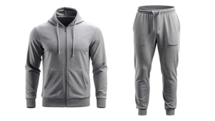 Gray hoodie and sweatpants set for men isolated PNG on transparent background