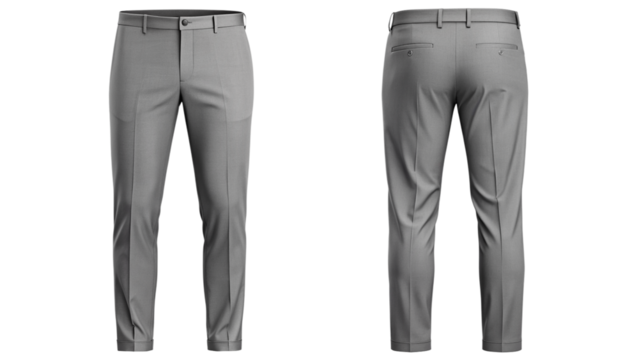 Gray Dress Pants Mockup - Front and Back View isolated PNG on transparent background