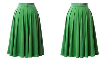 Green pleated midi skirt for mockup isolated PNG on transparent background