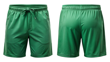 Green Athletic Shorts Mockup - Front and Back View isolated PNG on transparent background