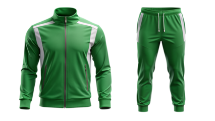 Green tracksuit set for mockup isolated PNG on transparent background